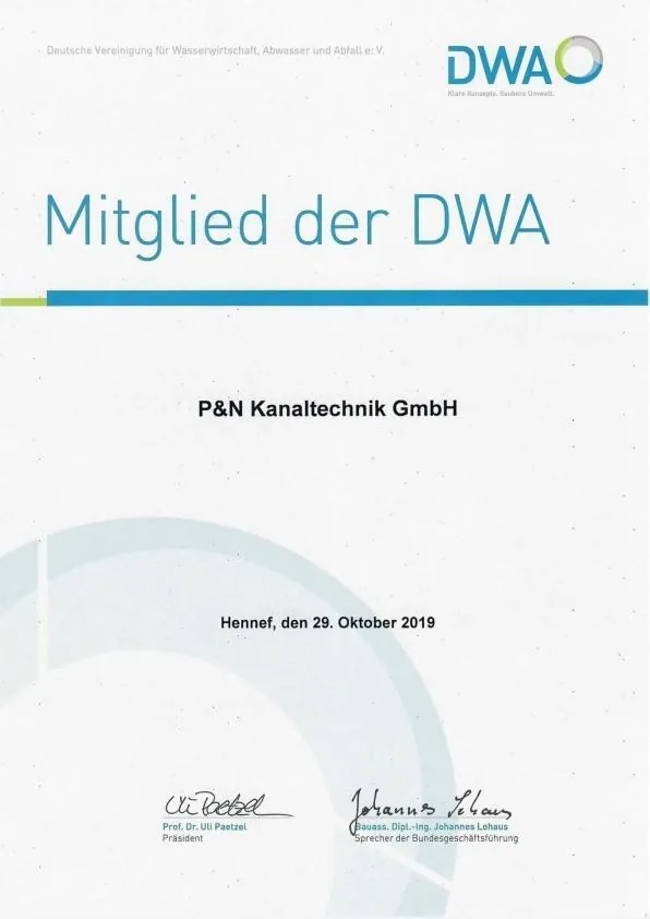 Urkunde des Partnerbetriebs: DWA-Mitgliedschaft